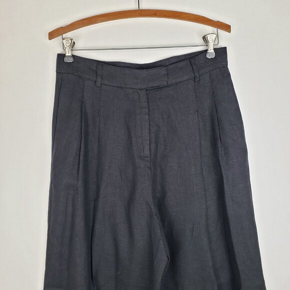 Free People Lyla Linen Trouser Pants Black Wide Leg Cuffed Womens Size 2 - Picture 3 of 10